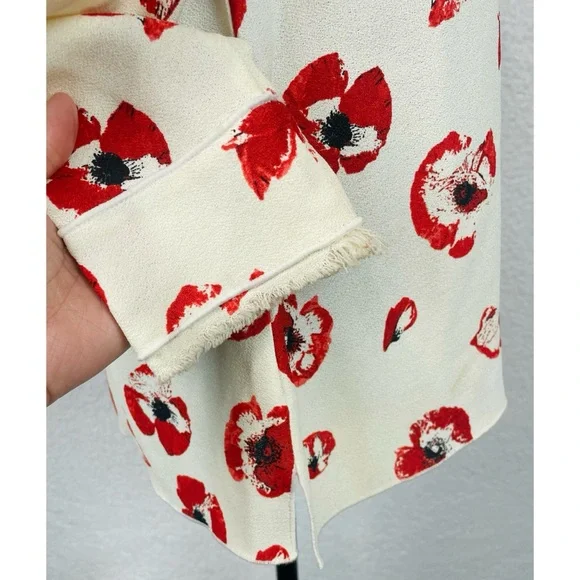 PROENZA SCHOULER • Cream/Red Poppy Print Long-Sleeve Crepe Blouse, 6 - Picture 9 of 16